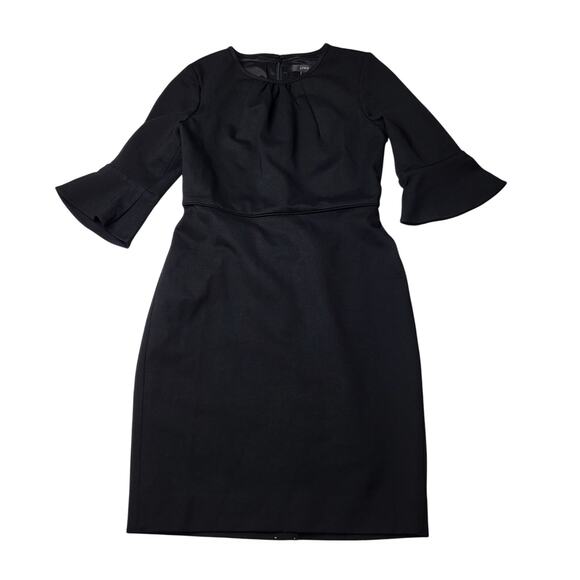 J. Crew Bell Sleeve Sheath Dress Black Stretch Ponte Knee Length Petite 4P - Picture 3 of 11